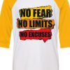 No Fear No Limits No Excuse White Yellow Raglan T shirts