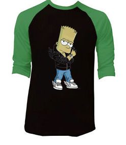 Designer Bart Simpson Black Green Raglan T shirts