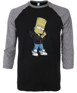 Designer Bart Simpson Black Grey Raglan T shirts
