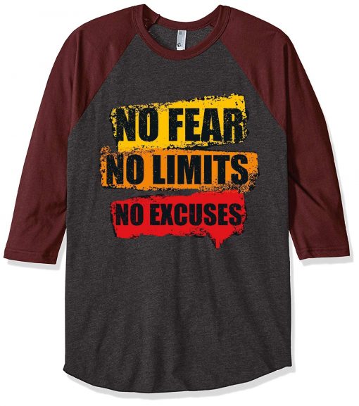 No Fear No Limits No Excuse Grey Brown Raglan T shirts