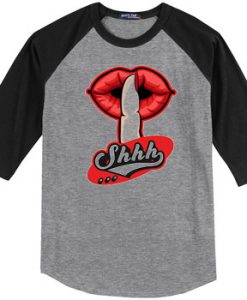 Shhh Lips Girls Grey Black Raglan T shirts