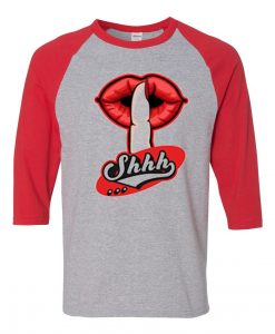 Shhh Lips Girls Grey Red Raglan T shirts