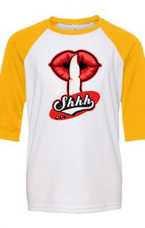 Shhh Lips Girls White Yellow Raglan T shirts