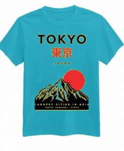Tokyo Japan Mountain Fuji Blue Mint T shirts