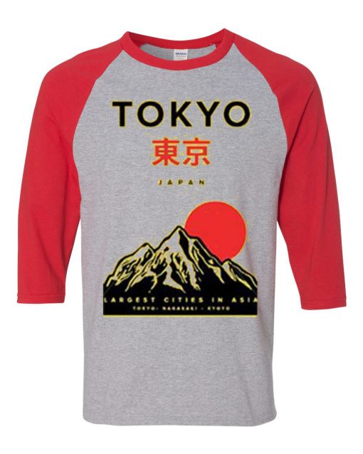Tokyo Japan Mountain Fuji Grey Red Raglan T shirts