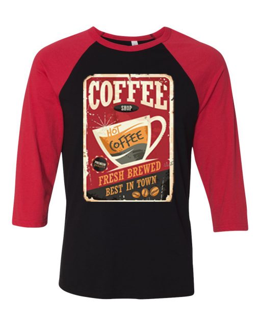 Coffee Shop Hot Coffee Black Red Raglan T shirts