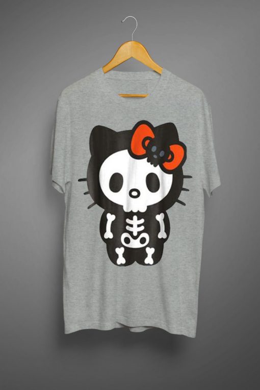 Hello Kitty Skeleton Halloween Grey Color T Shirt