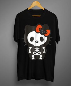 Hello Kitty Skeleton Halloween Black Color T Shirt