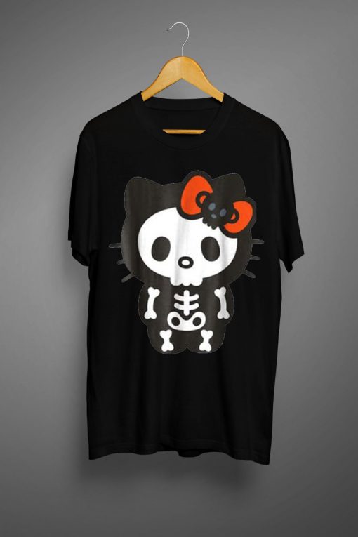 Hello Kitty Skeleton Halloween Black Color T Shirt
