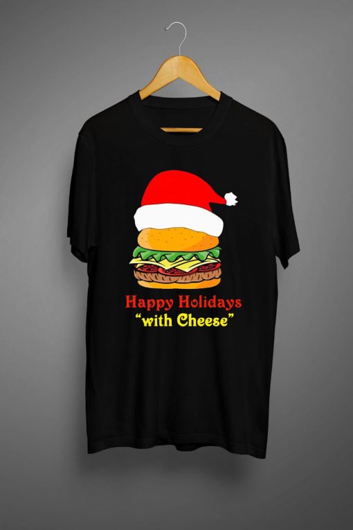 Santa Hamburger happy Holidays with cheese T shirt