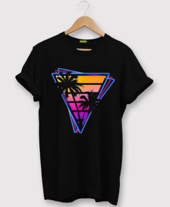 Synthwave Inspired Triangle Sunrise Palm Tree Silhouette T-Shirt