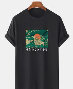 Mens 100% Cotton Ethnic Characters & Ukiyoe Print Short Sleeve T-Shirt