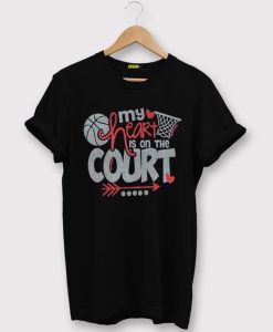 My Heart is on the Court Basketball Mom Glitter T-Shirt